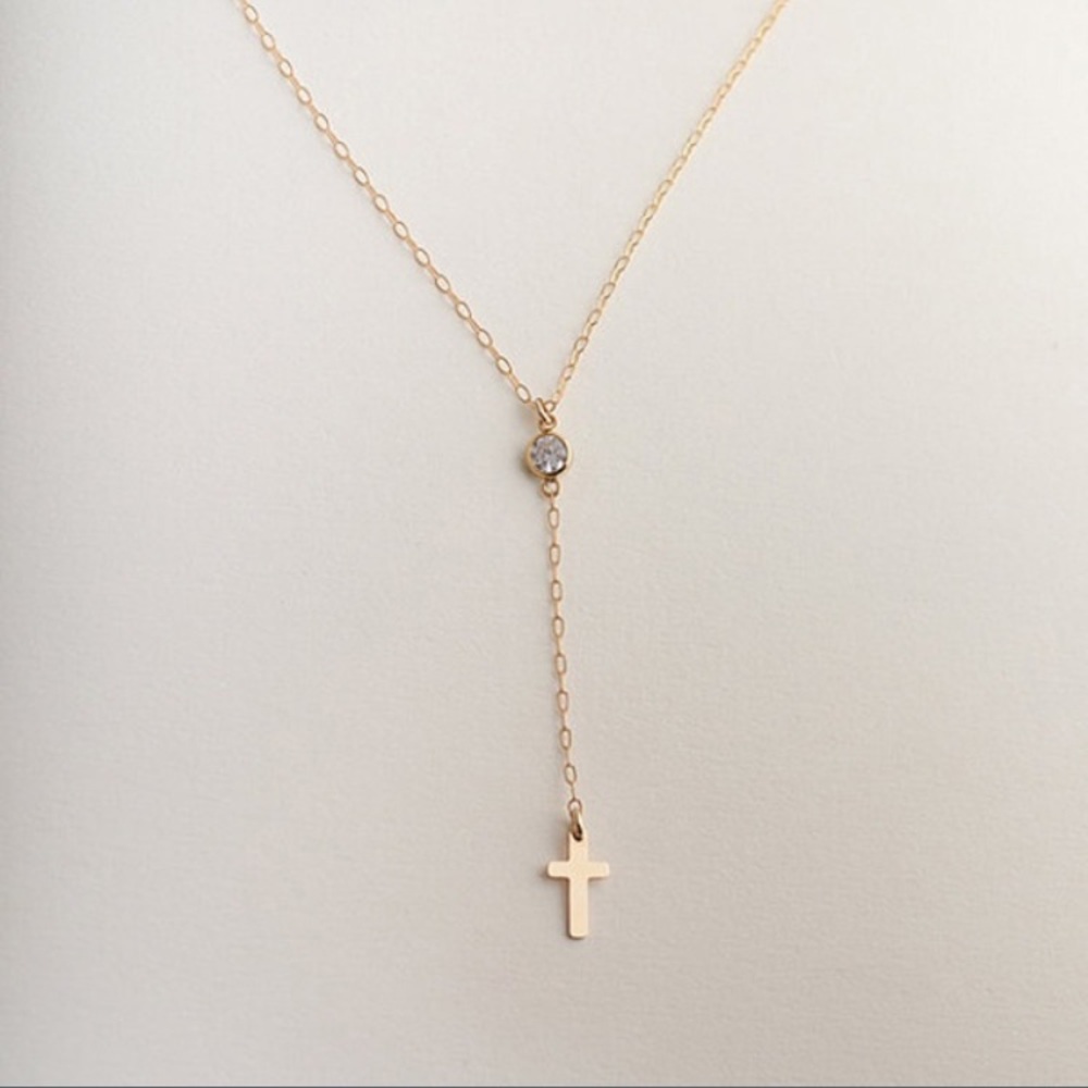 ✝️ Lovely Rhinestone Dainty Cross Lariat Necklace - Picture 2 of 2